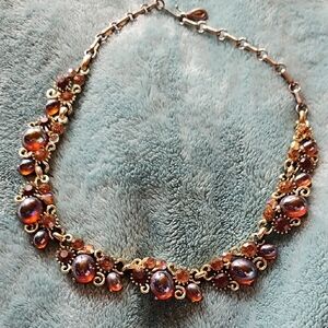 Gold and Brown Floral Gemstone Necklace